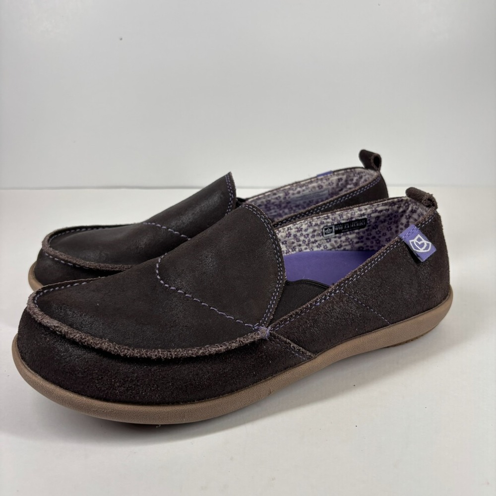 Spenco Siesta Women's US 10 Brown/Purple Leather Orthotic Casual Slip-On Loafers